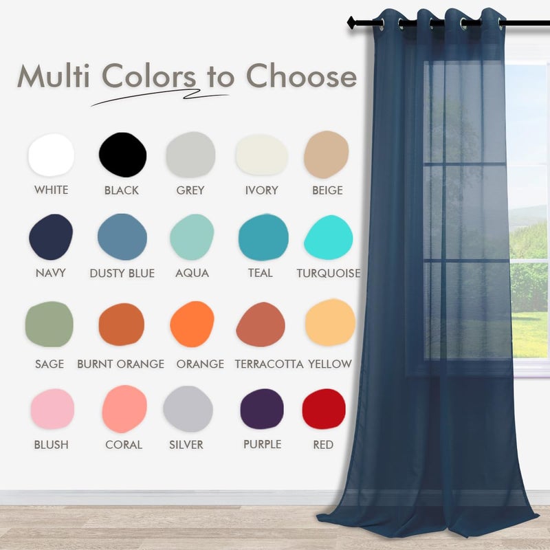 KOUFALL Dark Navy Blue Curtains 84 Inch Length for Living Room 2 Panels Set Grommet Semi Sheer Nautical Curtains for Boys Bedroom 84 Inches Long - Image 2